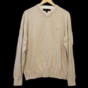 Tommy Hilfiger Preppy Grandpa Classic Oatmeal V Neck Men’s Large Sweater